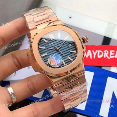 Swiss Replica Patek Philippe Nautilus 5711 Rose Gold Blue Watches